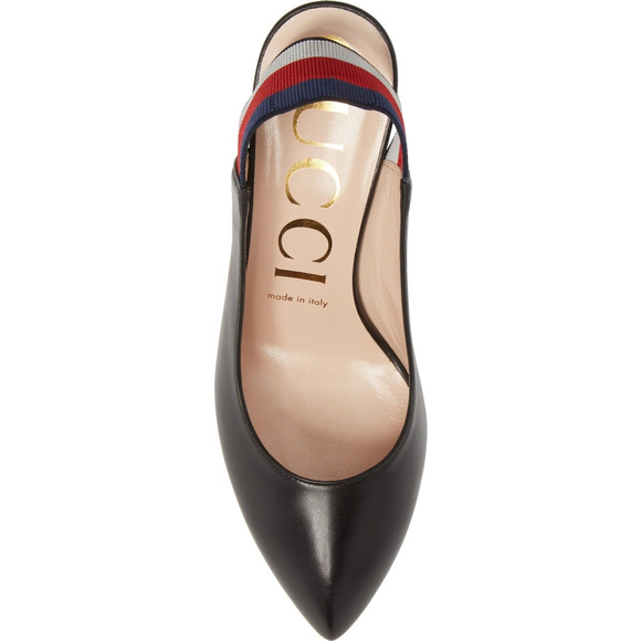 Gucci Sylvie 75 Black Leather Red Slingback Strap Sandal Mule Heel Pump 36.5 - Picture 6 of 12